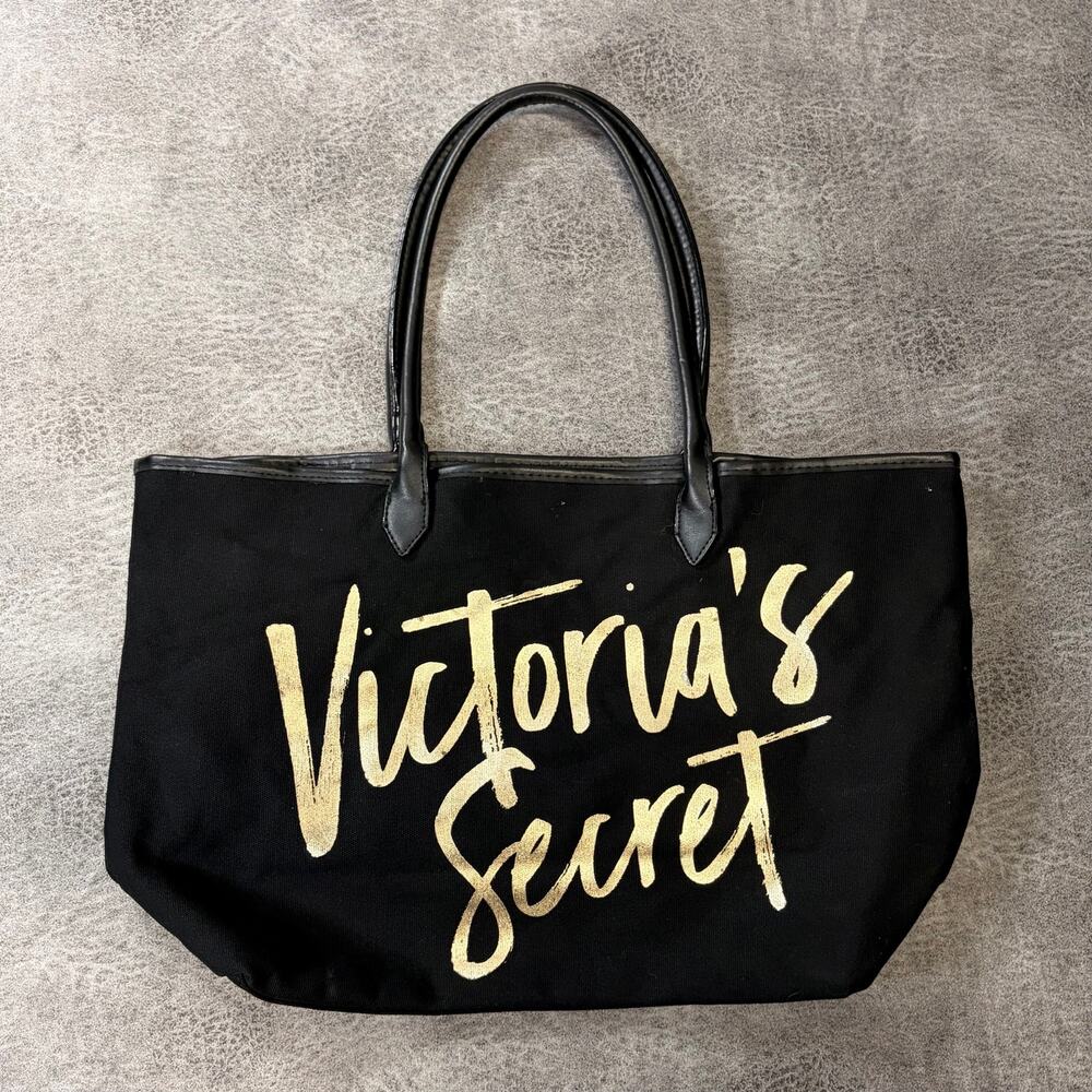 Victorias Secret Black Graphic Tote Bag